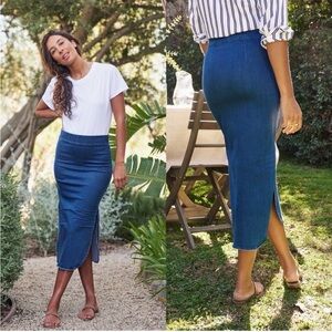 Frank&Eileen Donegal Midi Skirt in Stretch Denim, Size 10.